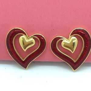 AVON Clip On Earrings Red Enamel Heart Vintage